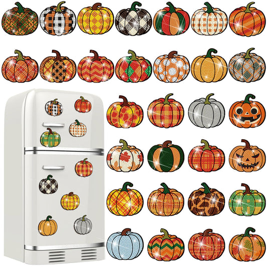 Motipuns 30 Pcs Halloween Pumpkin Diamond Painting Magnets Kits Fall Thanksgiving Diamond Art Fridge Magnet Refrigerator Sticker Painting for Beginners Adults DIY Art Craft Gifts Home Halloween Decors