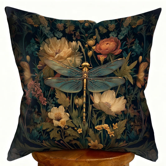DWSHX William Morris Inspired Design Floral Pillow Covers, Vintage Dragonfly Print Throw Pillow Covers Home Decor, Retro Pillowcase Cushion Cover for Bed Sofa Living Room (Dragonfly-2, 18x18inch)