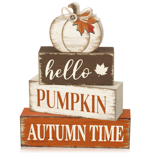Yousoontic 4 Pcs Wooden Table Decorations Rustic Signs Tiered Tray Decor Wood Farmhouse Vintage Ornaments Gift Centerpiece Tabletop Decor for Entryway Home Desk Room (Autumn Pumpkin Maple Leaf)