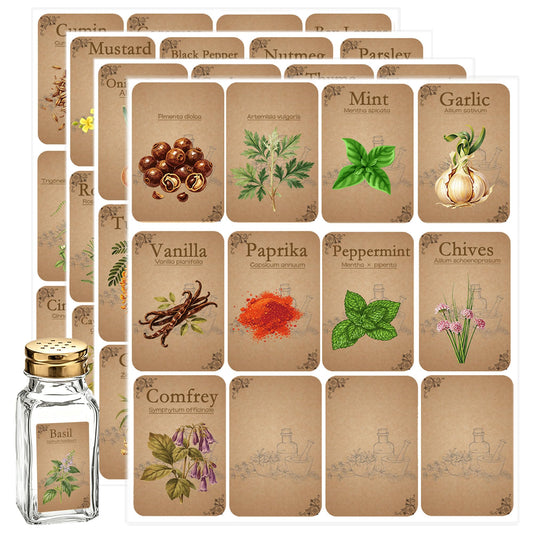 Herb and Spice Labels for Jars Bottles 96 Pcs Vintage Spice Apothecary Herb Spice Labels Stickers Vintage Jars Stickers for Bottles Tags Jars Spice Cabinet Organization (1.4" x 2.4")