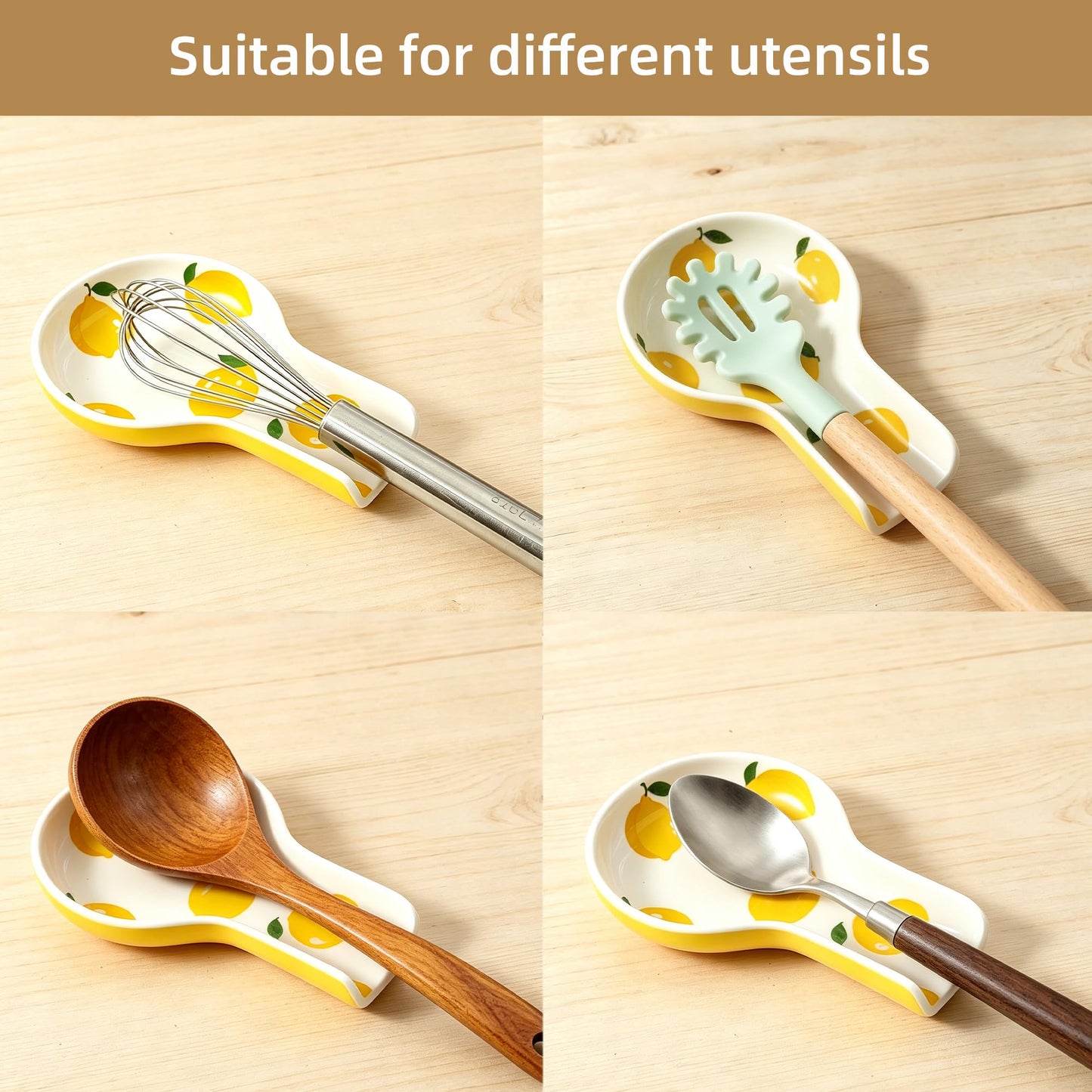 YumiPLUS Porcelain Fruit Spoon Rest, Ceramic Utensil Rest for Stove & Countertop, Cute Spoon Holder, Ideal Gift for Housewarming, Mother's Day and Valentine’s Day (lemon)