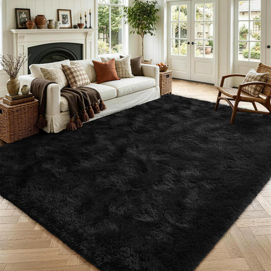 4x6 Black Area Rug for Bedroom Living Room Dining Room, Fluffy Shag Soft Plush Furry Carpet Solid Color, Non-Slip Indoor Floor Mat for Kids Home Decor