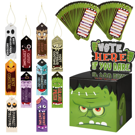 Seenelling 51 Pack Halloween Party Costume Contest Ballot Set Include Halloween Costume Contest Ballot Box, 40 Voting Ballots and 10 Award Ribbons for Cosplay Party(Monster)
