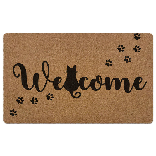 XLDLIOO Cute Black Cat Paws Door Mat, Funny Welcome Front Door Mat Indoor Outdoor Entrance, Rustic Artificial Coir Doormat Rugs for Cat Lovers Owners Porch Entry Patio Kitchen Decor 30x17in