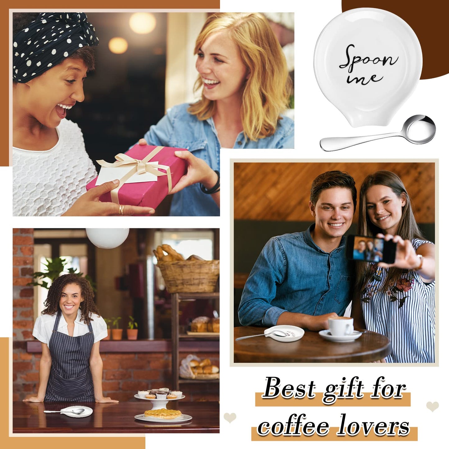 Honeydak 4 Pieces Coffee Spoon Rest and Small Teaspoon Holder Ceramic for Station Decor Stove Top Countertop Kitchen Accessories Nice Present for Coffee Lovers(Simple Style)