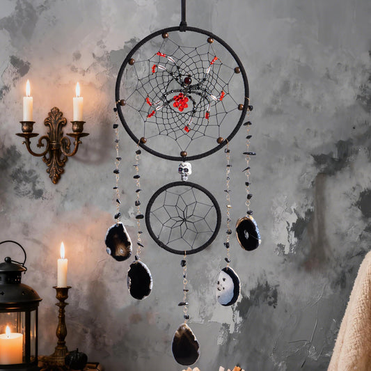Spider Dream Catchers Black Gothic Dream Catcher Wall Hangings Vintage Crystal Suncatcher Hanging Window Panel Ornaments for Adults Boys