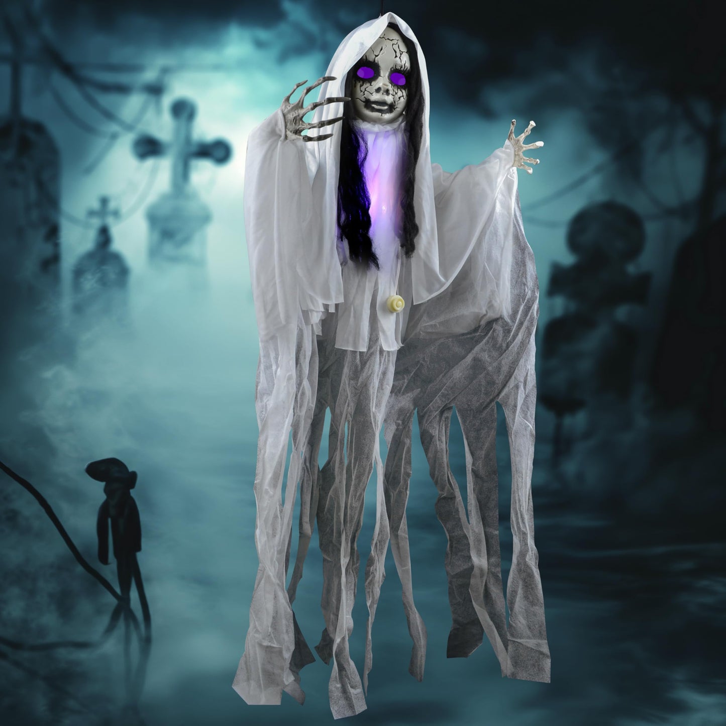 JOYIN 43" Outdoor Halloween Decoration, Scary Girl Hanging Ghost Decor with Light-up Head for Yard, Patio, Haunted House Lawn Garden