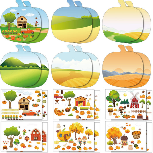 Spiareal 24 Pcs Thanksgiving Autumn Fall Stickers Scene Make a Sticker with Pumpkin Cardboards Your Own Scarecrow Turkey Acorn Classroom DIY Party Decor
