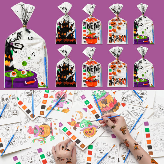 Yeolepor Halloween Party Favors for Kids, 120Pcs Water Coloring Books & 320Pcs Temporary Tattoos Bulk for Goodie Bags Stuffers Classroom Prizes Halloween Trick or Treat Crafts for Kids Party Supplies