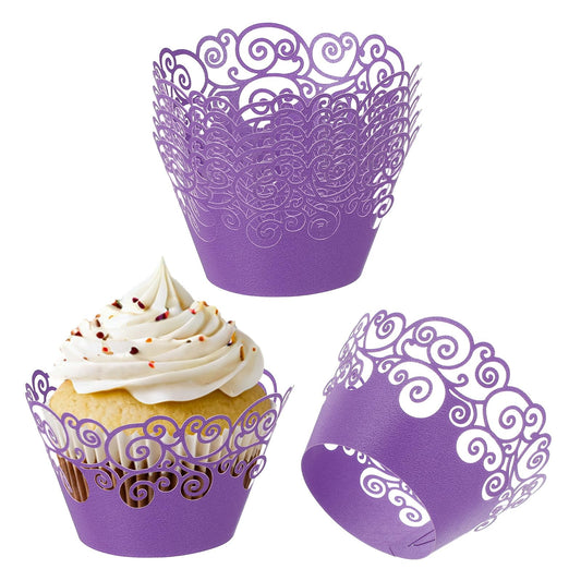 PATIKIL Cupcake Wrappers Paper, 50 Pack Baking Cups Standard Cloud Decoration for Anniversary Birthday Weddings and Parties, Dark Purple