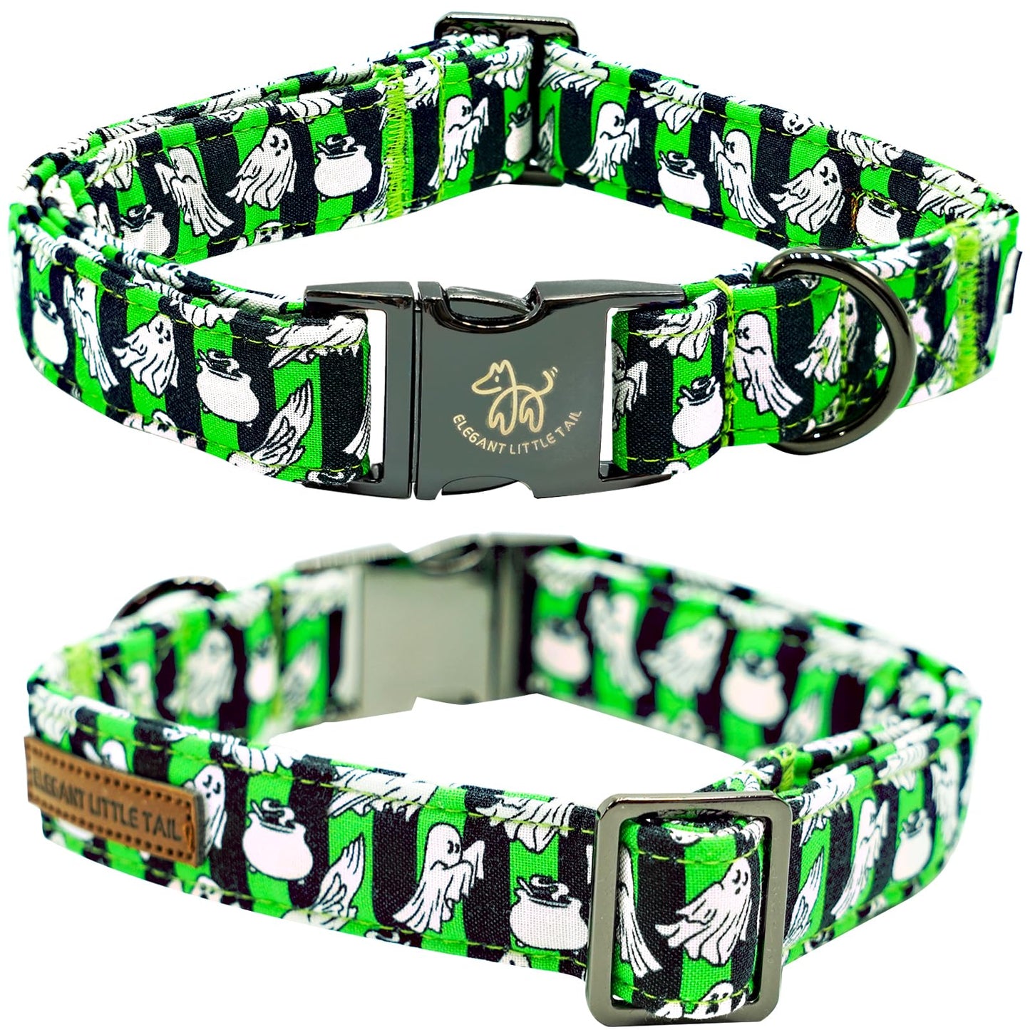 Elegant little tail Fall Dog Collar, Halloween Dog Collar Ghosts Pet Collars with Bowtie Metal Buckle Cotton Puppy Girls Boys Adjustable Pet Collars for Medium Dogs