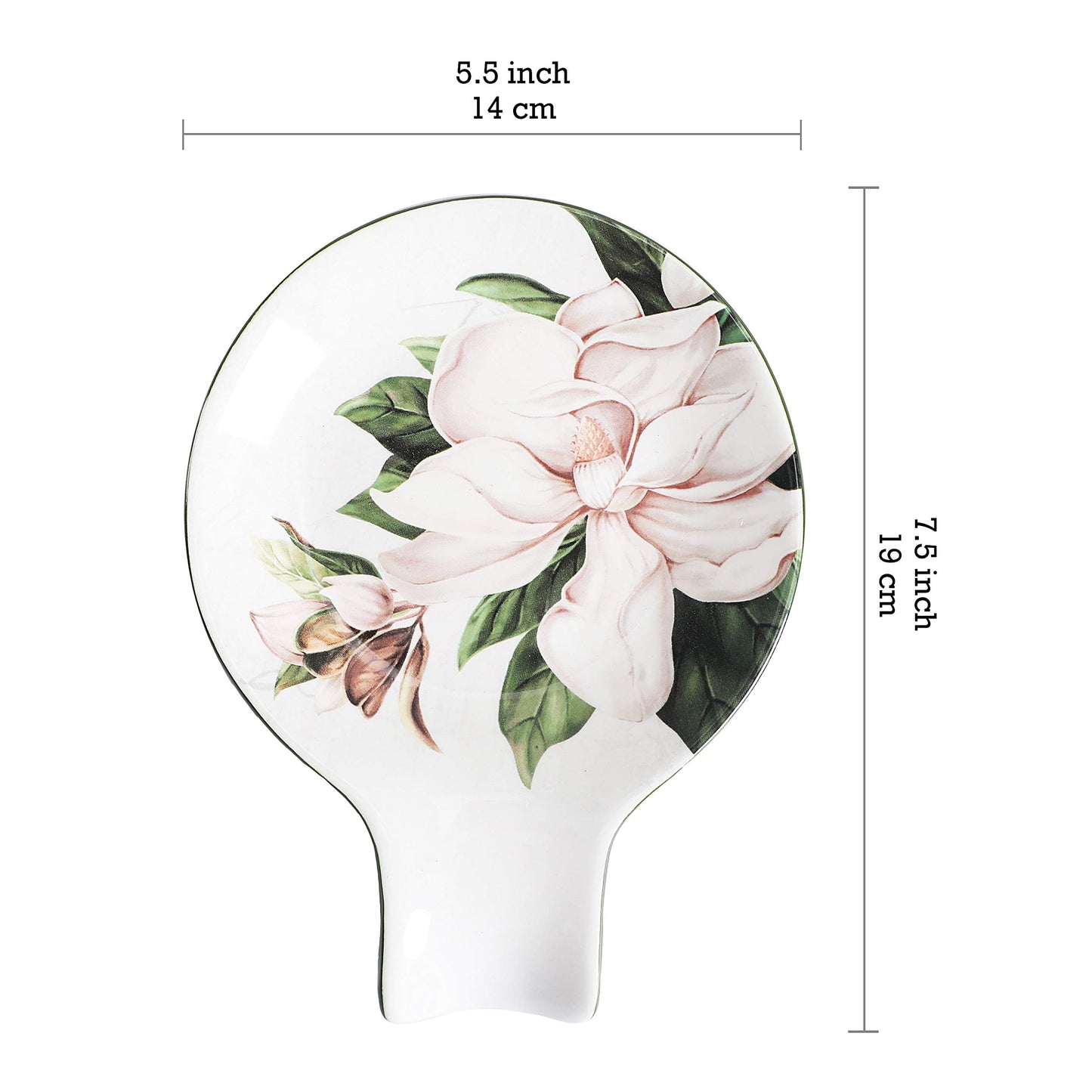 Bico Magnolia Floral Spoon Rest for Stove Top, Ceramic Spoon Holder for Kitchen Counter, Easy to Clean Coffee Spoon Rest Dishwasher Safe, Kitchen Cooking Utensil Rest for Ladles Spatula