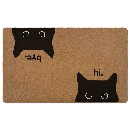 XLDLIOO Black Cat Door Mat, Cat Welcome mat, Cute Funny Welcome Front Door Mat Indoor Entrance, Rustic Artificial Coir Doormat Rugs for Cats Lovers Owners Porch Entry Patio Kitchen Decor 30x17in