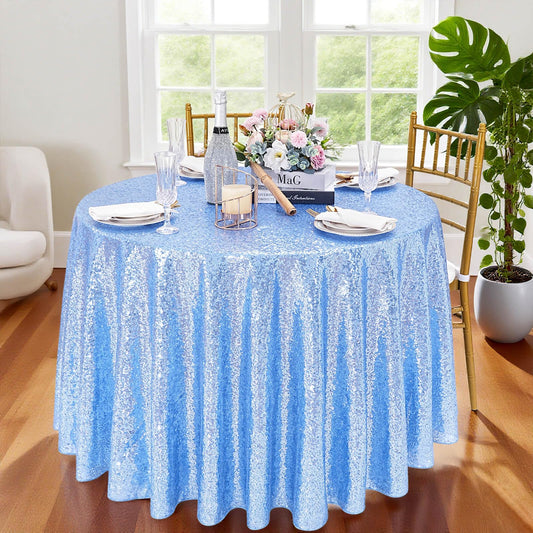 B-COOL Baby Blue Round Tablecloth - 90 Inch Sequin Tablecloth Party Table Covers for Wedding Banquet Dining Birthday Halloween Christmas Party Table Decoration