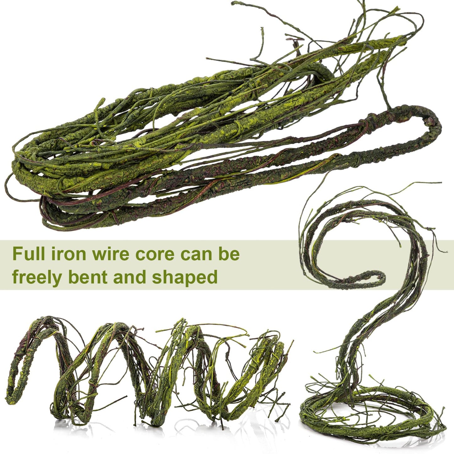 Suncalla 4 Pcs 118 inch Flexible Artificial Tree Branches Halloween Fake Bendable Trunk Grapevine Garland Twig Rattan Wreath Cherry Grape Vine for Wall Hanging Front Door Reptile Habitat Decor(Green)