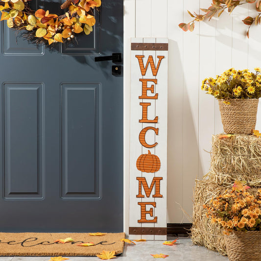 Glitzhome 42"H Fall Wooden Pumpkin Welcome Porch Sign for Fall Harvest Thanksgiving Autumn Indoor Outdoor Front Porch Decoration