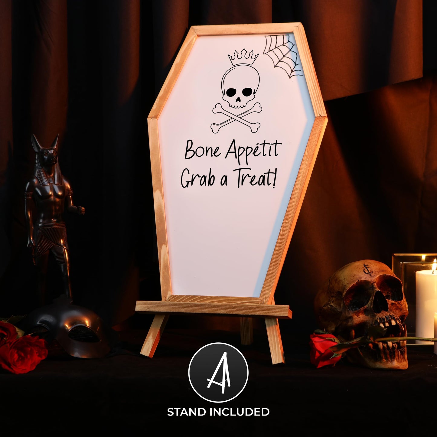 Coffin Chalk Board with Double Sided White Board & Mini Coffin Blackboard - Gothic Wedding Decor - Spooky 17x10.5 inches - Eraseable Coffin Letter Board for Halloween Decor - Gothic Curiosities