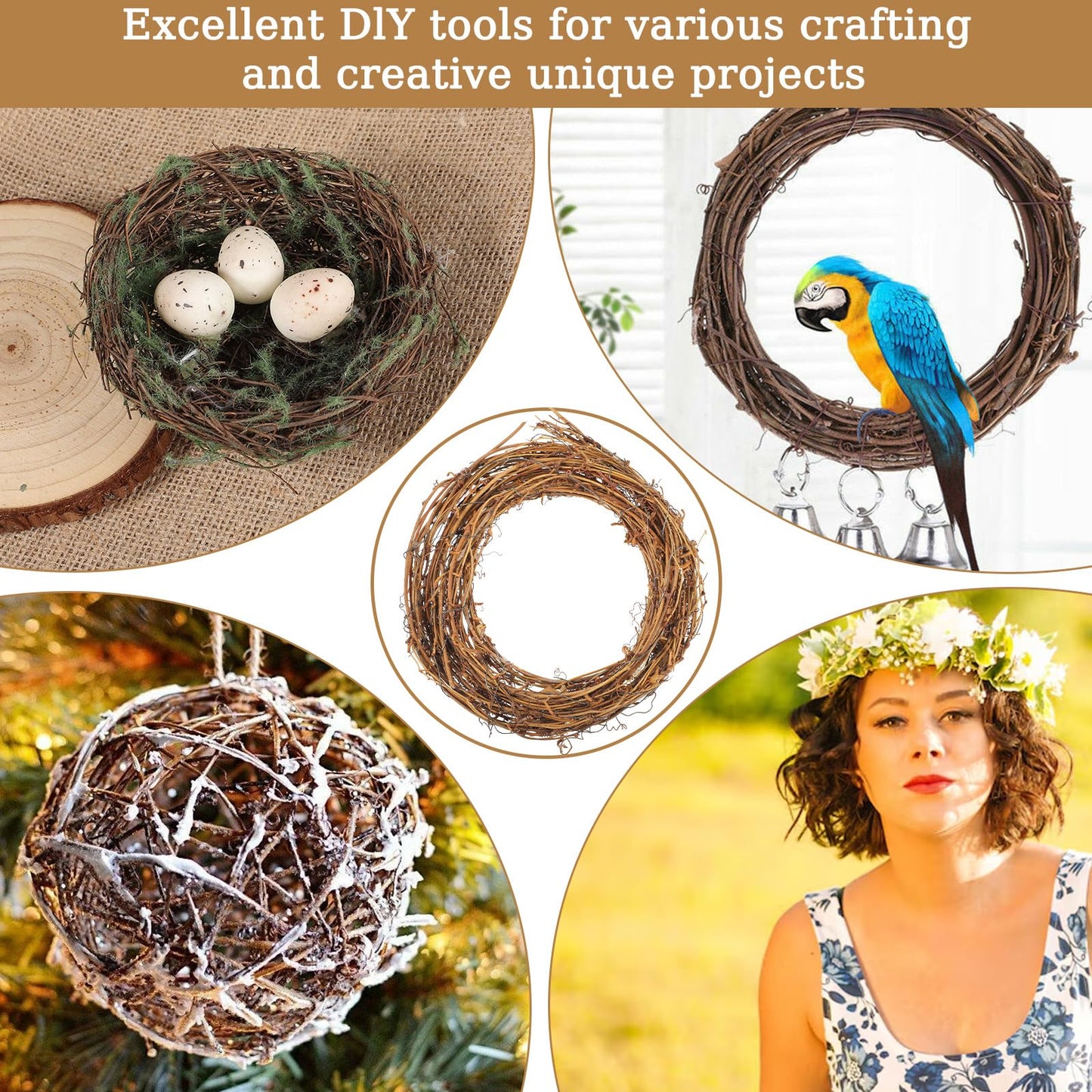 4 Pcs Grapevine Garland - DIY Crafts Natural Grapevine Wreaths, 13 Feet Long Vine Branch Wreath, Rattan Wreath for DIY Christmas Craft, Front Door Wall Hanging, Wedding and Party Decors