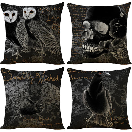 Arzoe Gothic Throw Pillow Covers 18x18 Pillow Cover Set of 4 Vintage Pillow Covers Mysterious Witchy Decoration Pillow Cases Living Room Pillow Covers for Owl/Crow/Bat/Skull Head