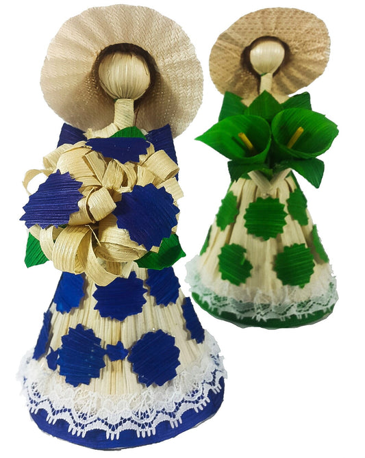 Jacq & Jürgen Mexican Corn Husk Figurines 2 Pack - Handmade Folk Art Decor, Rustic Home Decoration and Wedding Gift- Assorted Multicolor