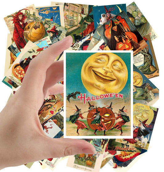 Large Stickers (24 pcs 2.5"x3.5") Halloween Pinup Witch Vintage Greeting Cards Reprint