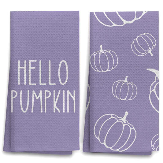 OHSUL Purple Fall Kitchen Towels Decor, Autumn Pumpkin Decor, Fall Hand Dish Towels, Fall Autumn Decor Decorations for Home, Fall Bathroom Decor, Housewarming Gifts, Set of 2