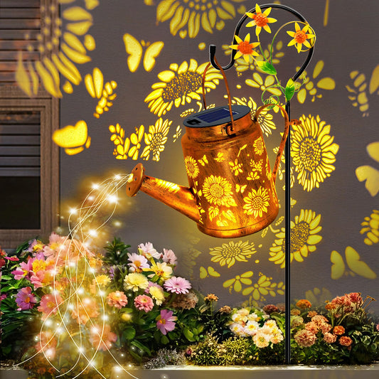 Solar Lights Outdoor Waterproof, Sunflower Solar Watering Can Lights with Shepherd Hook, Birthday Gifts for Mom Grandma Women Mother's Day, Metal Hanging Lantern Garden Decor Yard Outside Patio Lawn