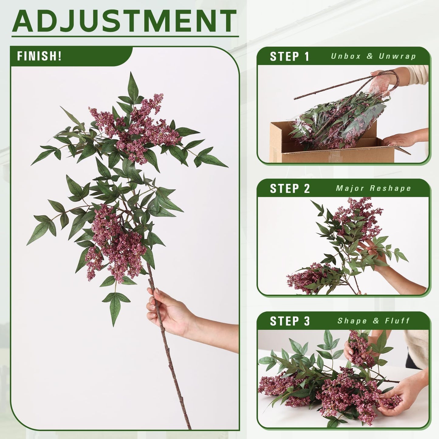 4 Pcs 36" Artificial Nandina Berry Stem, Fake Plant Branches(Dusty Plum)