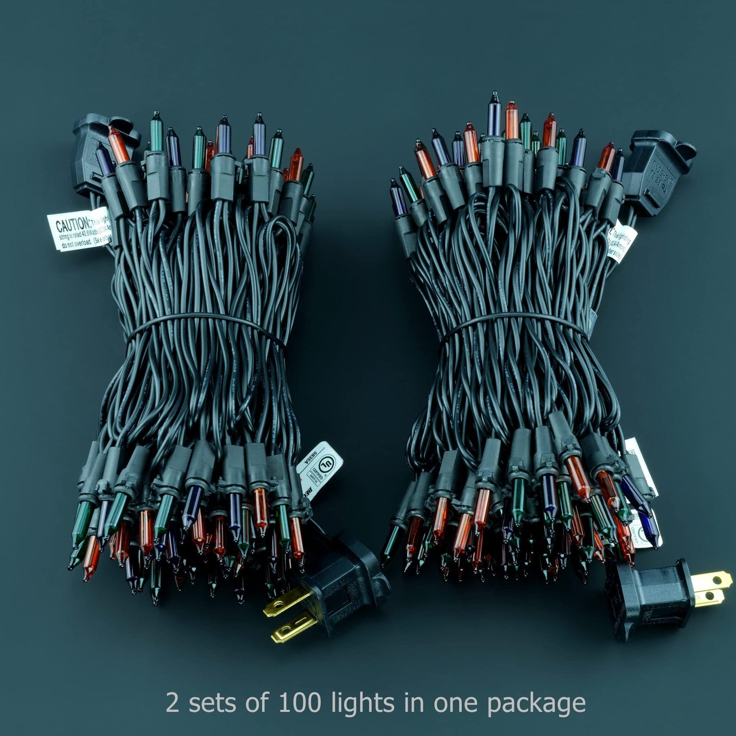 YULETIME 200 Orange Green & Purple Halloween Lights with Black Wire, Pack of 2 Sets 33 ft 100 Count UL Certified Christmas String Lights (Orange, Green & Purple)