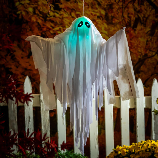 Evergreen Animated Floating Ghost w/Color-Changing Lights, Halloween Hanging Decoration with LED Lights