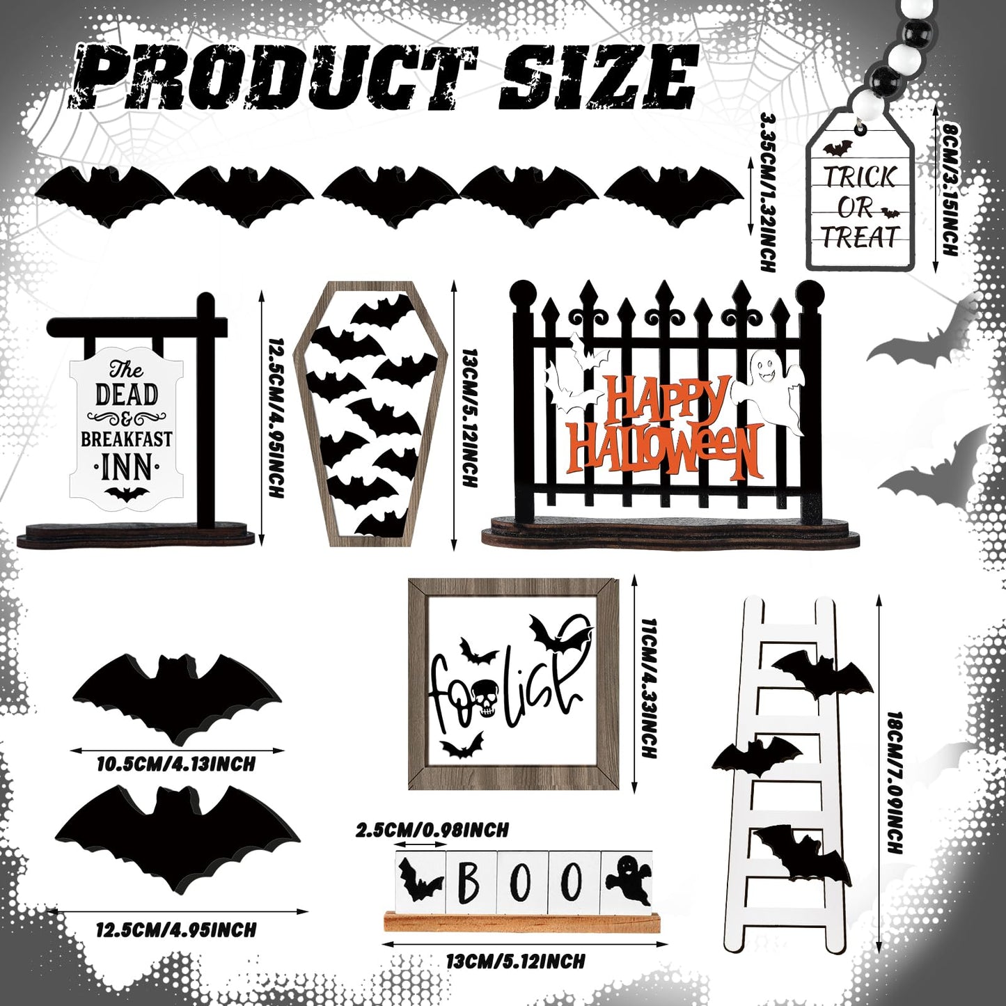 Umigy 15 Pcs Halloween Tiered Tray Decor Set Cute Ghost Tray Decorations Boo Halloween Wooden Signs Farmhouse Rustic Decoration for Home Table Party Supplies(Bat)