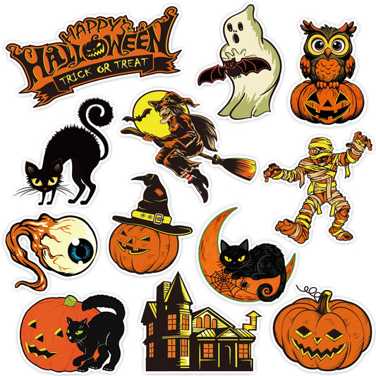 AnyDesign 12Pcs Halloween Vintage Refrigerator Magnets Trick Or Treat Magnet Stickers Pumpkin Ghost Witch Bat Cat Decorative Fridge Magnetic Decals for Halloween Party Decor