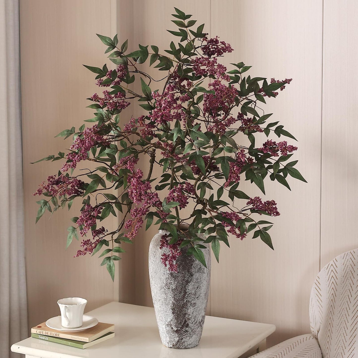 2 Pcs 36" Artificial Nandina Berry Stem, Realistic Berry Spray(Dusty Plum)