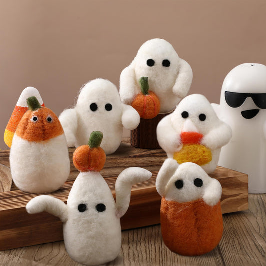WinnerWhy 6 Pcs Halloween Wool Felted Ghosts with Pumpkins Halloween Ghost Decoration Cute Decor Indoor Outdoor Ornaments for Home Decor