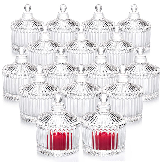 Votive Candle Holders Set of 16, Glass Candle Jars with Lids, Tealight Candle Holder for Wedding, Table Centerpiece, Home Decor