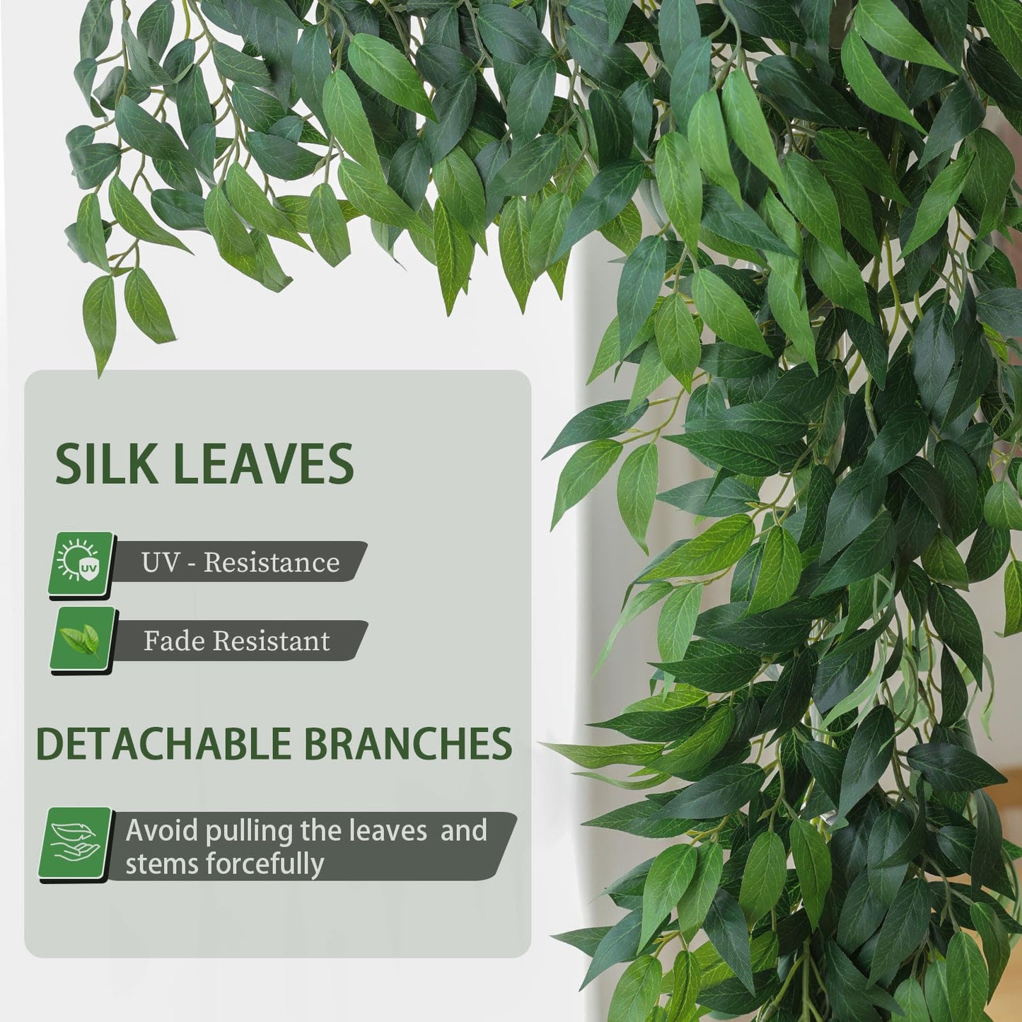 mizii Artificial Vines Garland 10 Feet Faux Italian Ruscus Vine Greenery Garland Silk Green Leaves Decoration Fake Plants Greenery for Table Centerpieces Home Room Wall Wedding Arch Decor (10 feet)