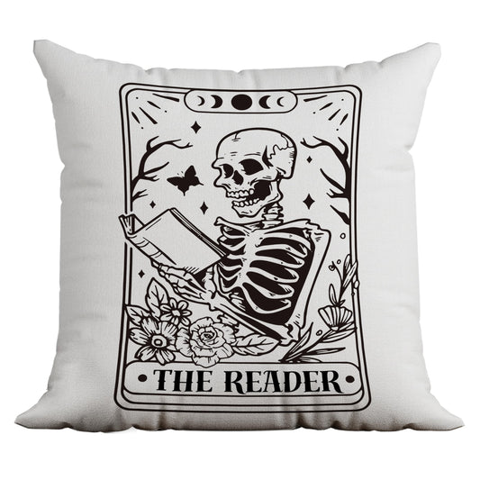 uinwk Gothic Pillow Covers 18x18,Skeleton Throw Pillow Cover,Tarot Decor Pillow Cover,Tarot Witchy Room Decor for Home Bedroom，The Reader Book Lover Gift,Halloween Pillow Covers