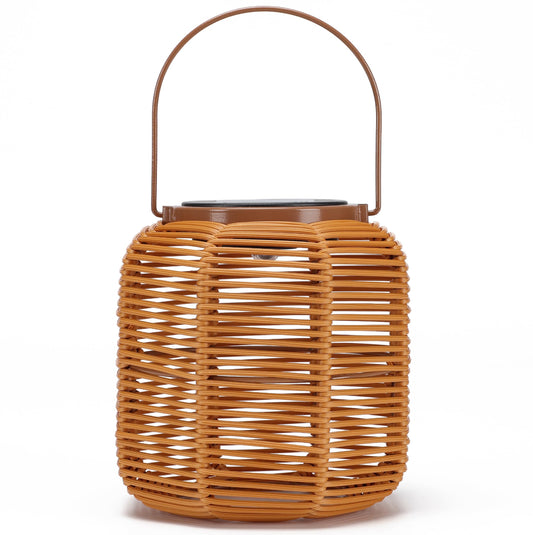 HMZHEX Solar-Powered Rattan Woven Lantern, 6"x7" Waterproof Hanging Solar Lantern for Outdoor, Boho Decorative Table Lamp, Warm Ambient Light for Garden Patio Porch Balcony