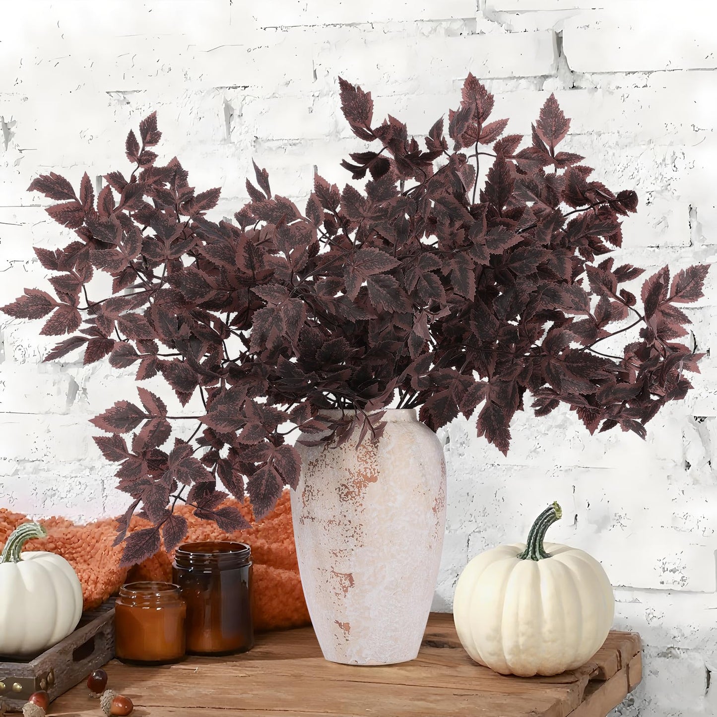 Hananona 8 Pcs Artificial Cimicifuga Leaf Spray, 23 in Faux Burgundy Fall Greenery Branch with Long Stems for Vase, Farmhouse Thanksgiving Autumn Centerpiece Halloween Decor (8, Chocolate, 23 in)