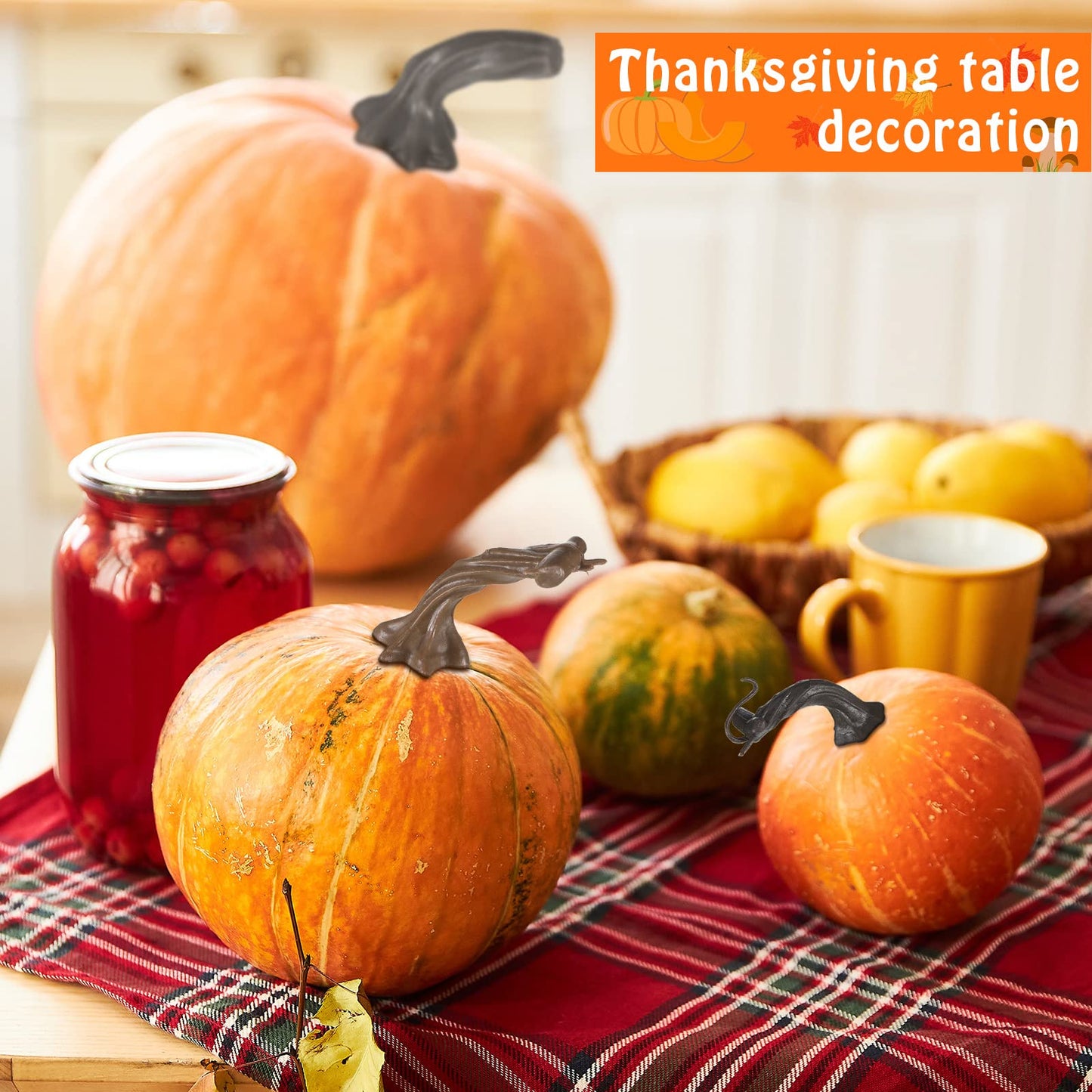 Maitys 96 Pcs Thanksgiving Fake Pumpkin Stems Plastic Pumpkin Stems for Crafts DIY Harvest Supplies Artificial Crafts for Halloween Thanksgiving Decoration