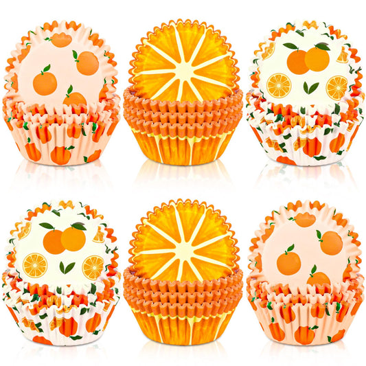 Whaline 300Pcs Orange Fruit Cupcake Liners Paper Baking Cups Summer Fruit Standard Muffin Cupcake Wrappers for Baby Shower Birthday Party Supplies