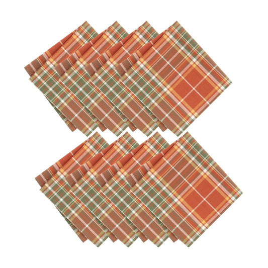 Elrene Home Fashions Hawley Plaid Fall/Harvest Thanksgiving Woven Cotton Dinner Napkins, 17"x17", Set of 8