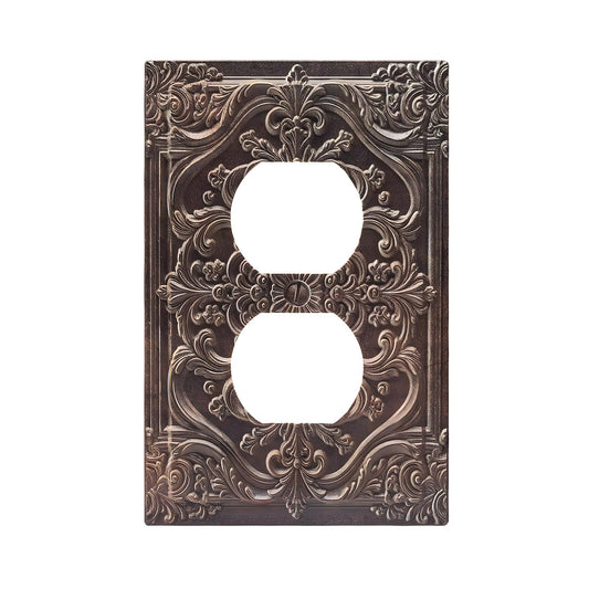 Thsanju Outlet Covers Decorative Vintage Distressed Dark Brown 3D Floral Embossed 1 Gang Duplex Light Switch Covers Electrical Receptacle Wall Plate Switch Plate Covers Plug Faceplate for Home Decor