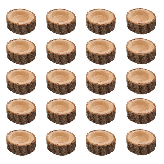Shcobomo 20 Pack Wooden Tea Light Candle Holders, Rustic Wood Votive Log Candle Holders, Vintage Tealight Holders Set for Rustic Centerpieces, Great for Home, Wedding Various Festivals Decoration