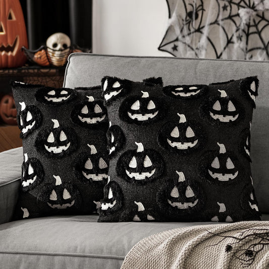 MIULEE Thanksgiving Fall Halloween Throw Pillow Covers 18x18 Decorative Pumpkin Pattern Pillowcases Soft Plush Faux Wool Cushions for Home Patio Sofa Couch,Black