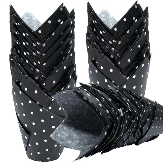 200 Pcs Polka Dot Tulip Cupcake Liners Black Greaseproof Muffin Baking Liners Tulip Cupcake Wrappers for Bridal Baby Shower Wedding Birthday Party Christmas Decor