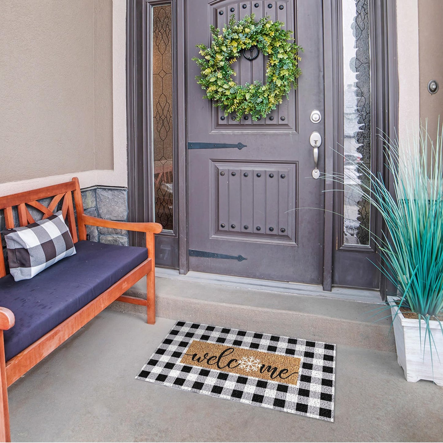 Teenyyou Day of The Dead Doormat Sugar Skull Marigolds Dia de Los Muertos Mat Skull Welcome Imitation Coir Doormat Mexican Front Door Mat with Anti-Slip Back for Halloween Door Entrance, 24 x 16 Inch
