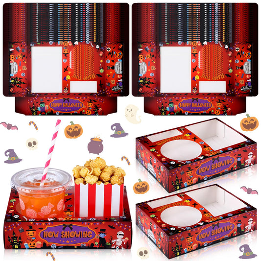 Faccito 36 Pcs Movie Night Snack Trays Theater Snack Boxes Disposable Cinema Paper Holder Movie Night Neon Glow Party Supplies for Popcorn Food Candy Drink Party Favors(Red Black,Pumpkin Style)