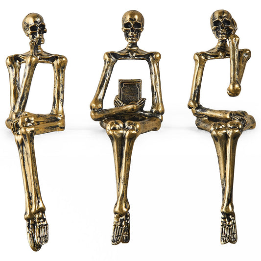XINXUAN Halloween Decorations Skull Statue Home Decor - Modern Bookshelf & Desk Decor - 3 Piece Set (Retro - Gold)