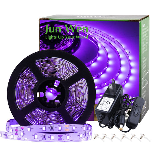JUNWEN Black Lights 20FT 360LEDs Blacklights LED Strip, Tape Lights, 12V Flexible Purple Blacklight Fixtures, LED Ribbon for Stage, Fluorescent Glow Party, Bar, Indoor Dance,Gallery